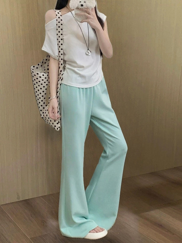 モーダルブーツカットパンツレディースカジュアルソフトワックスシンプル巾着パンツ夏の新しいスリムフィットソリッドカラースポーツパンツ|undefined