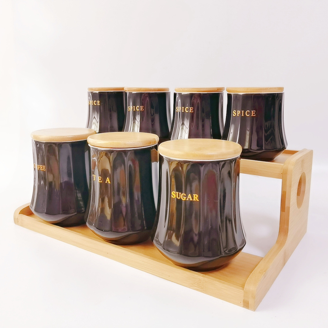 Exportación transfronteriza de latas cerámicas selladas, latas de té, latas de café, latas de almacenamiento de cocina, marcos de madera de doble capa, latas de condimento irregulares