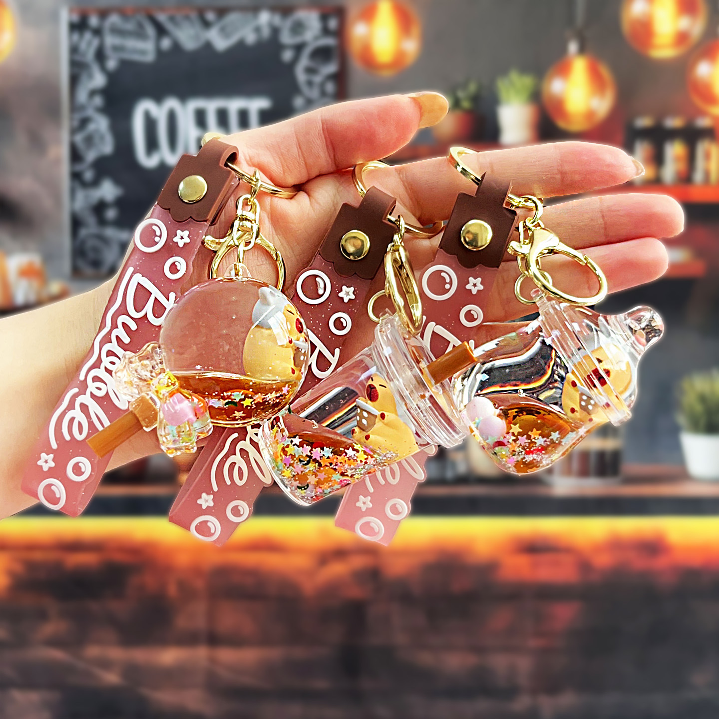 Nuevo aceitoso arena movediza taza de té con leche llavero colgante lindo divertido Kapibala llavero flotante pequeño regalo al por mayor