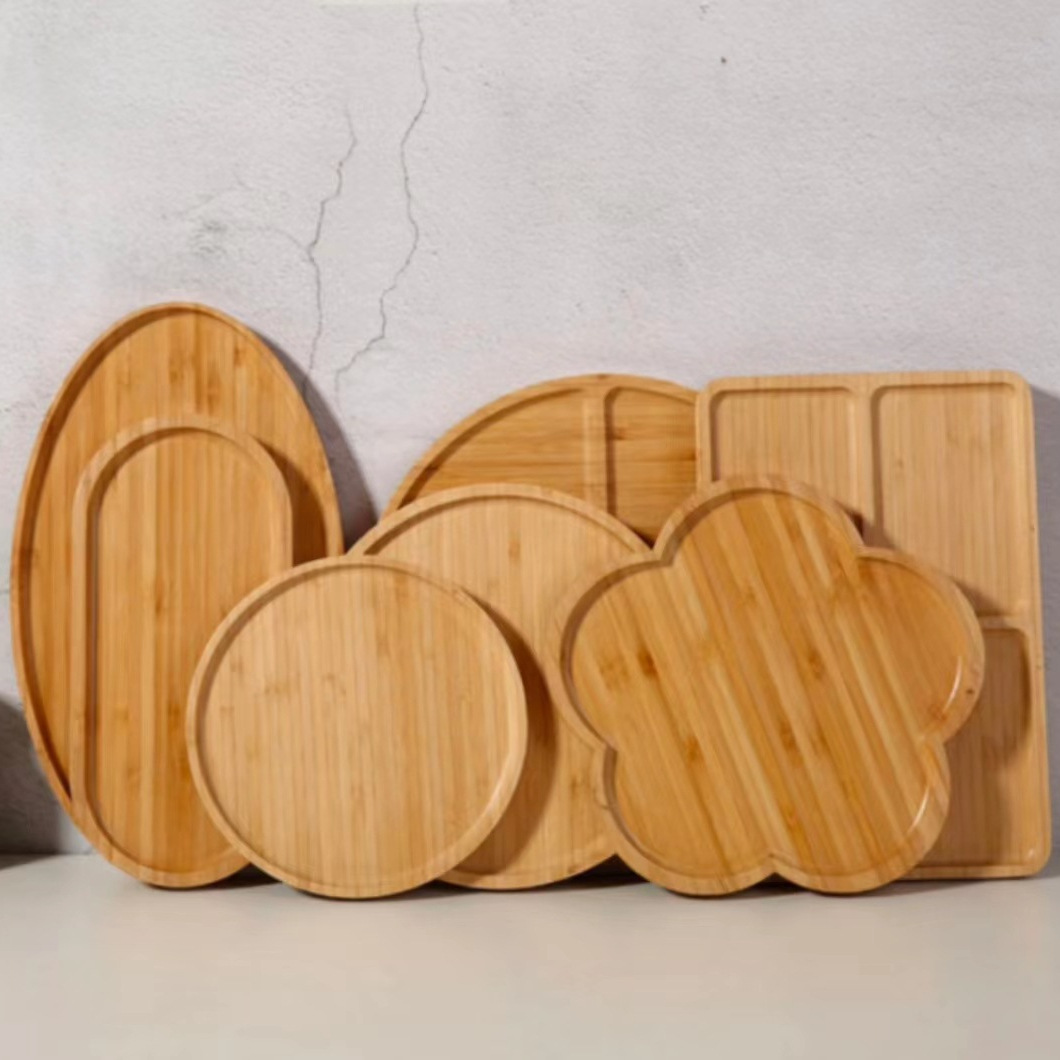 원형 대나무 차 접시 간식 식기 다기능 분할 접시 트레이 보조 식품 접시 심플 스타일 식기