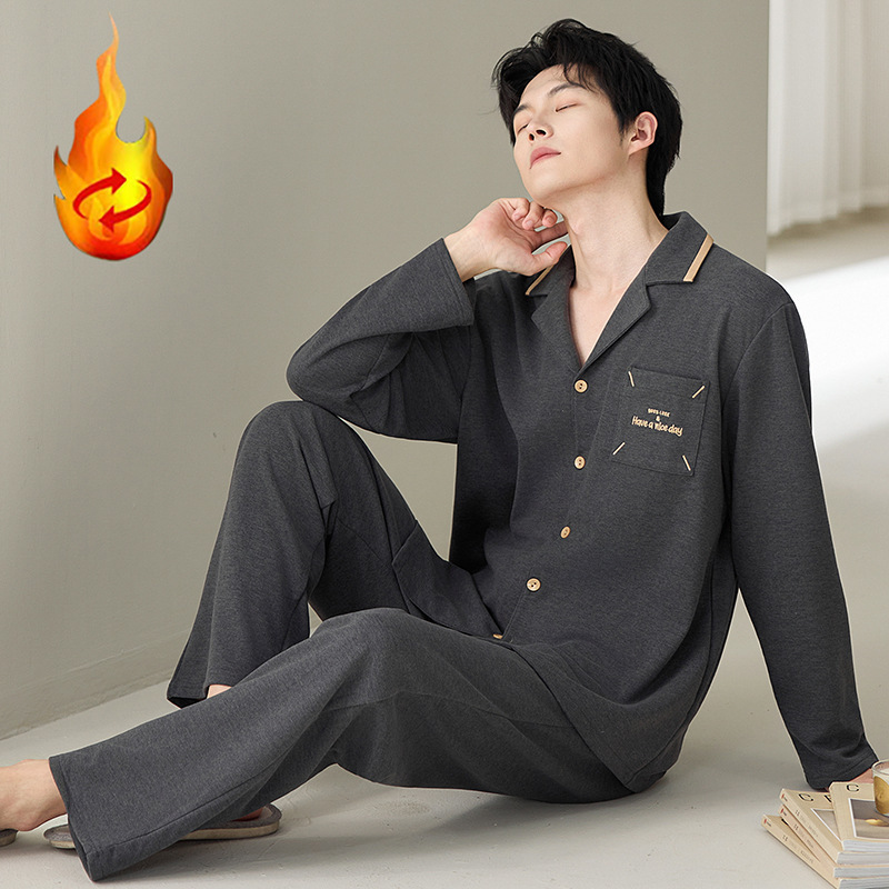 Winter Wool Cardigan Lapel Pajamas Men's New Velvet Thickeneded High-End New Warm Home Clothes Set Winter Wool Cardigan Lapel Pajamas Men's New Velvet Thickeneded High-End New Warm Home Clothes Set
