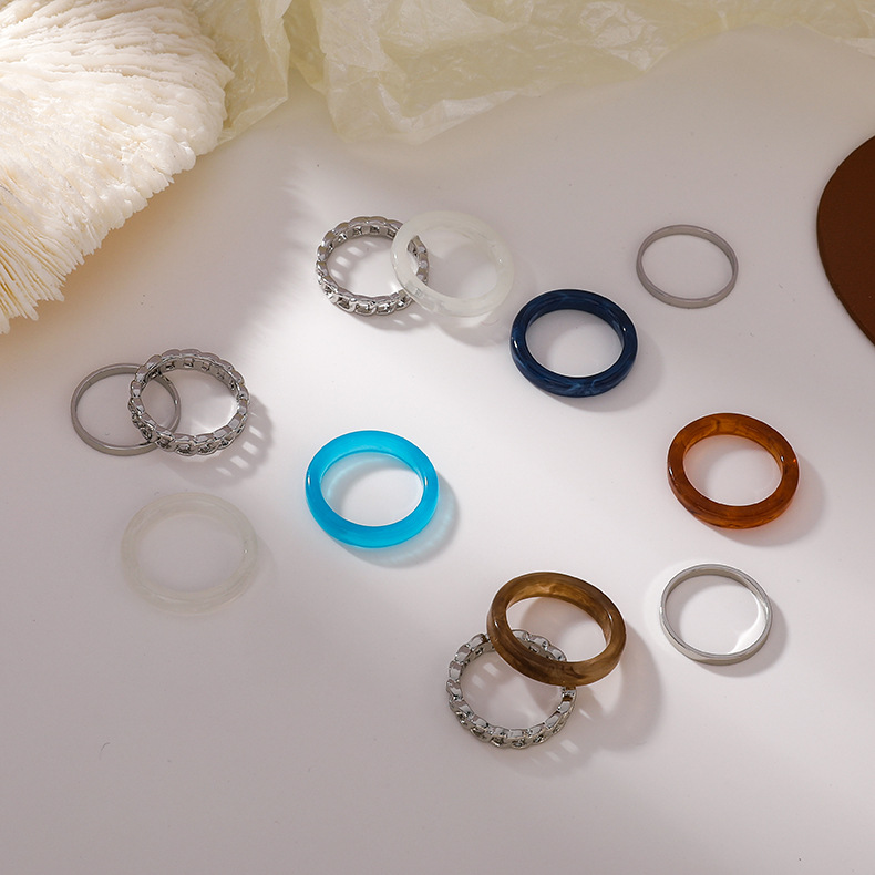 Fashion Four-piece Chain Alloy Acrylic Ring display picture 4