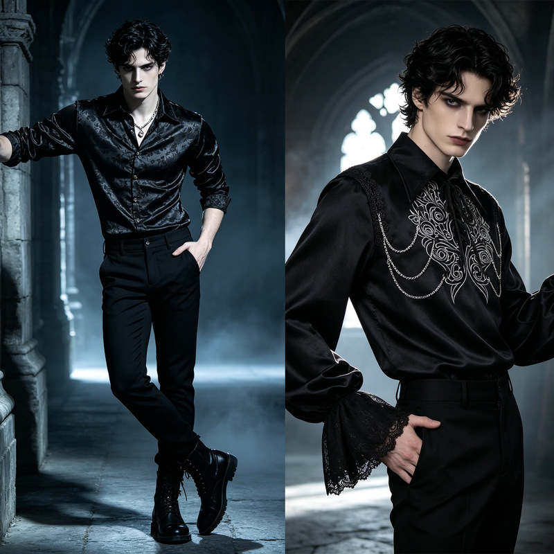 European and American Men's Pleated Shirts, Medieval Clothing, Steampunk Victorian Tops, Retro Fashion in Various Styles European and American Men's Pleated Shirts, Medieval Clothing, Steampunk Victorian Tops, Retro Fashion in Various Styles