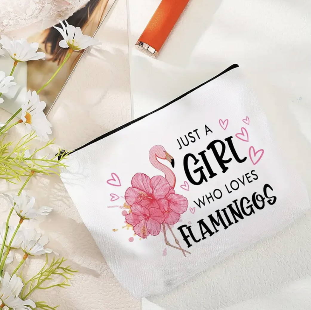 Amazon Cross-border Flamingo Bolsa de cosméticos de lino y algodón impresa a doble cara Bolsa de regalo Bolsa de almacenamiento con estampado de letras de dibujos animados
