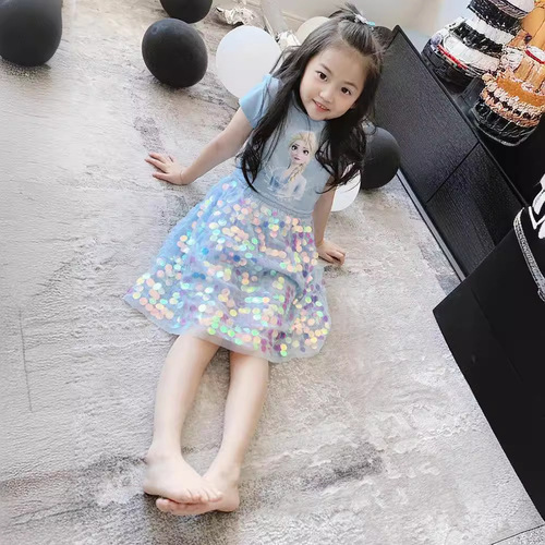 Little Girl Ice Age Elsa Dress Summer Girl Children Elsa Skirt Elsa Short Sleeve Baby Girl Dress