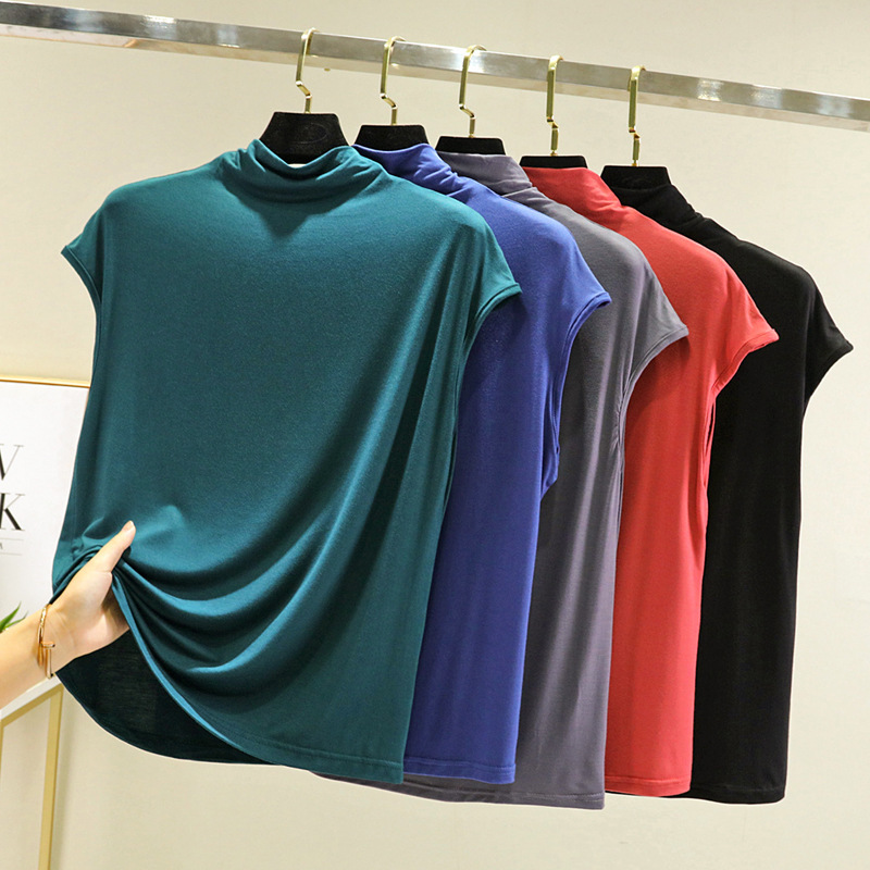 Modal Sleeveless Half-Turtleneck T-Shirt for Women, Spring and Autumn Base Layer, Stylish Versatile Slim-Fit Top for Summer Modal Sleeveless Half-Turtleneck T-Shirt for Women, Spring and Autumn Base Layer, Stylish Versatile Slim-Fit Top for Summer