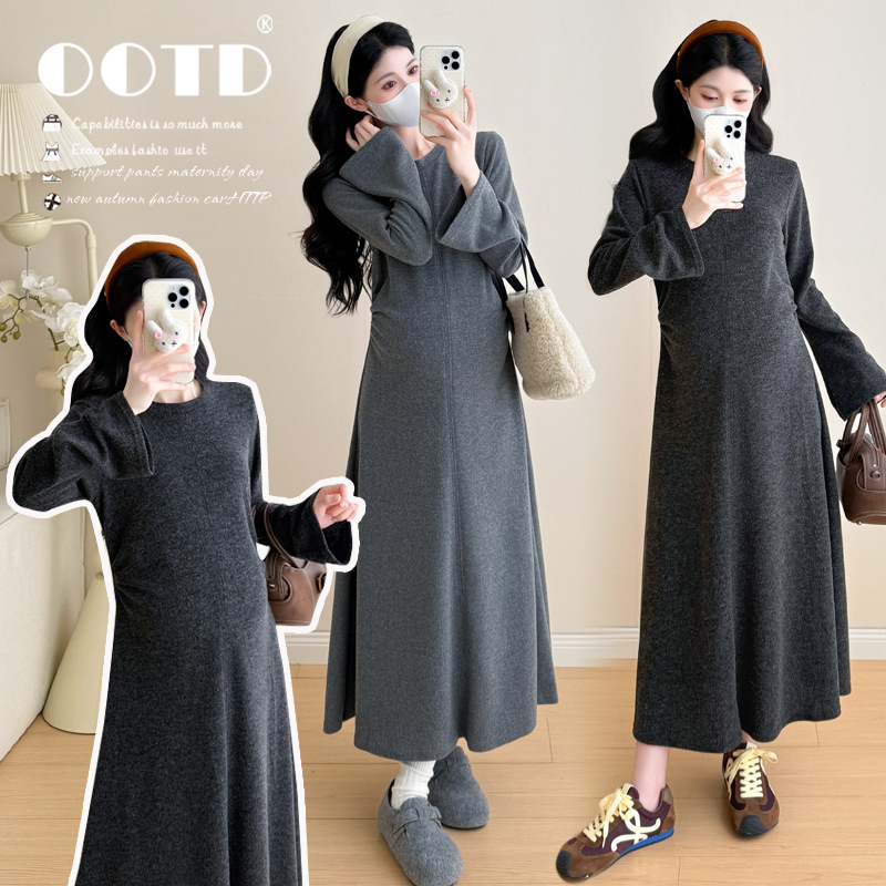 Maternity Wear Autumn and Winter Trendy Mom Fashion Dress Pregnancy Design Large Size Loose Slimming Look Bottoming Skirt