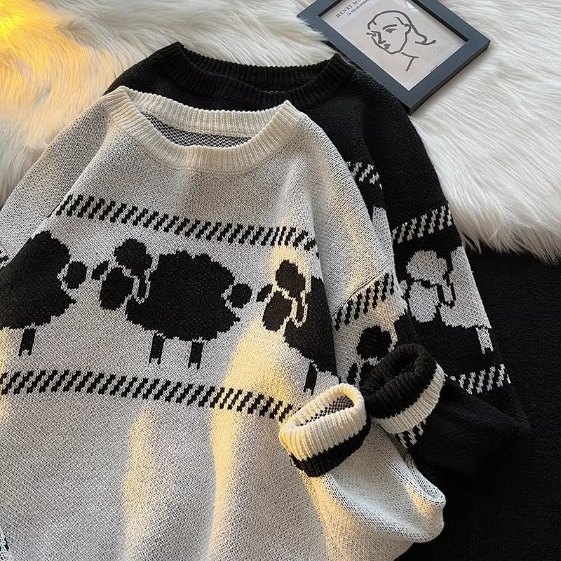 Men's Retro Jacquard Sweater For Men Loose Versatile Knit Coat_voghion.com