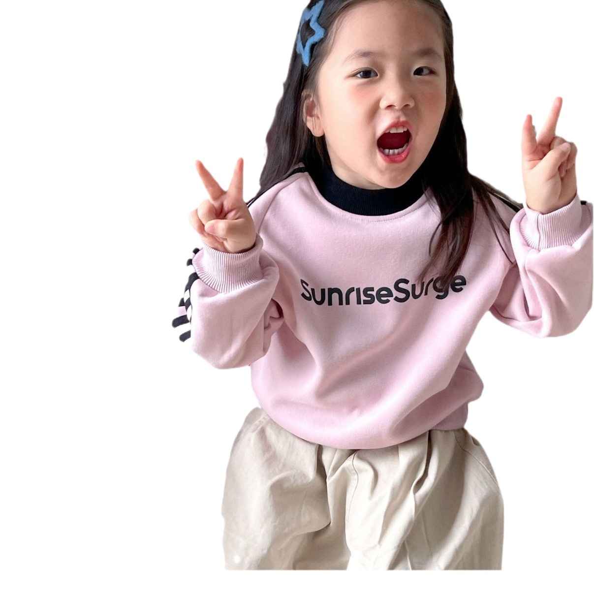 [Sunrisesurge] QZ409 invierno polar-forrado multicolor carta color a juego cuello redondo padre-niño desgaste completo decoración del hogar