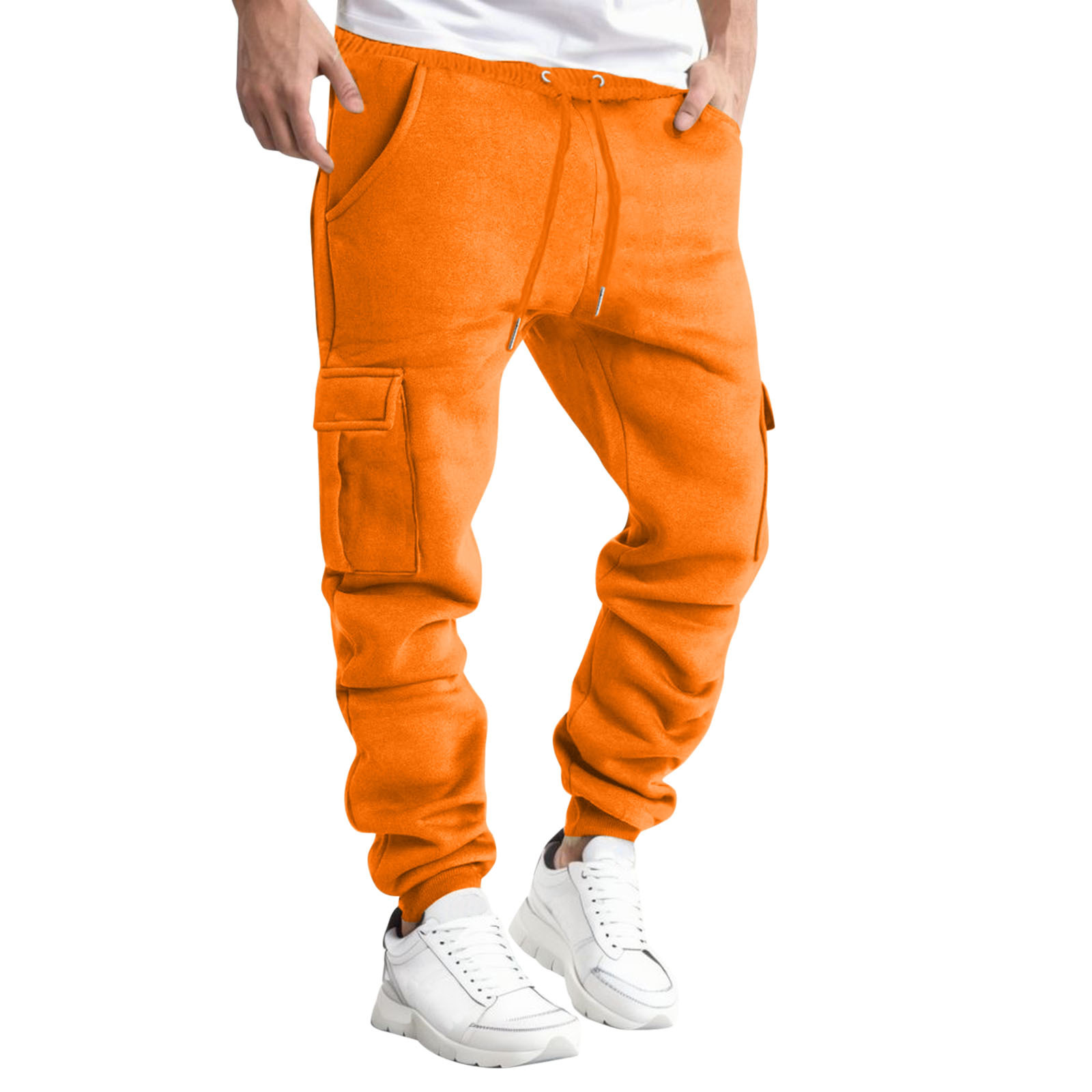 Calças de trabalho masculinas de cor sólida, modelo 2024, com proteção para os bolsos._voghion.com