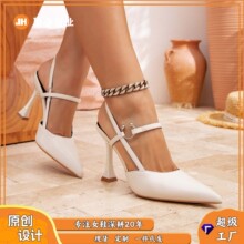 7199-6爆款尖头单鞋女夏新款尖头小红高跟鞋后空粗跟高跟时尚百搭