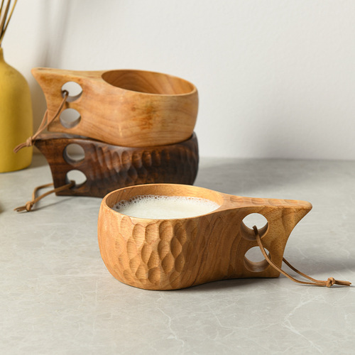 Walnut large handmade tortoise shell carved wooden cup camping outdoor portable anti-fall wooden coffee milk cup
