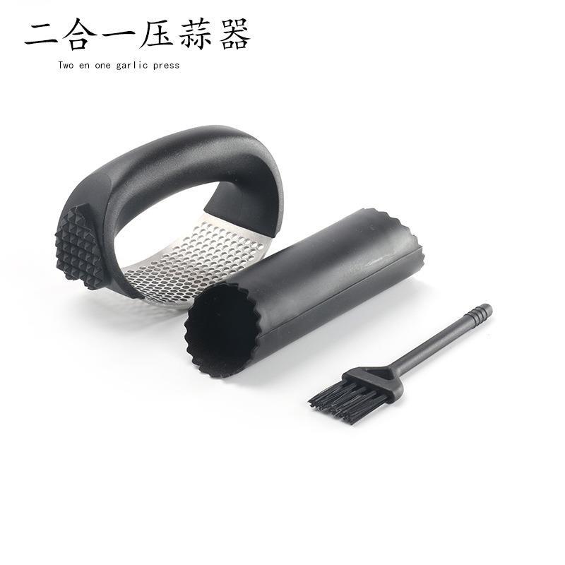 Two-In-One Garlic Press, Brush, Garlic Peeling Finger Cover, Kitchen Tool Wholesale, Garlic Paste Maker, Stainless Steel Garlic Grinder