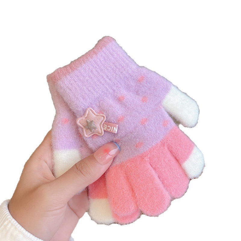 0-12 Guantes calientes de cinco dedos para niños niños y niñas de invierno de peluche de dedo para niñas