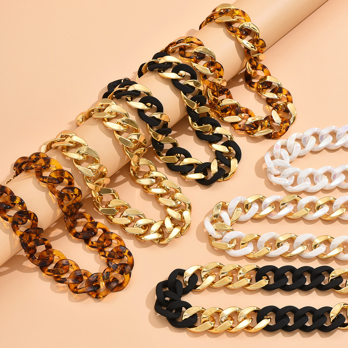 欧美古巴链男款嘻哈风项链费加罗项链亚克力女款夜店嘻哈朋克项链