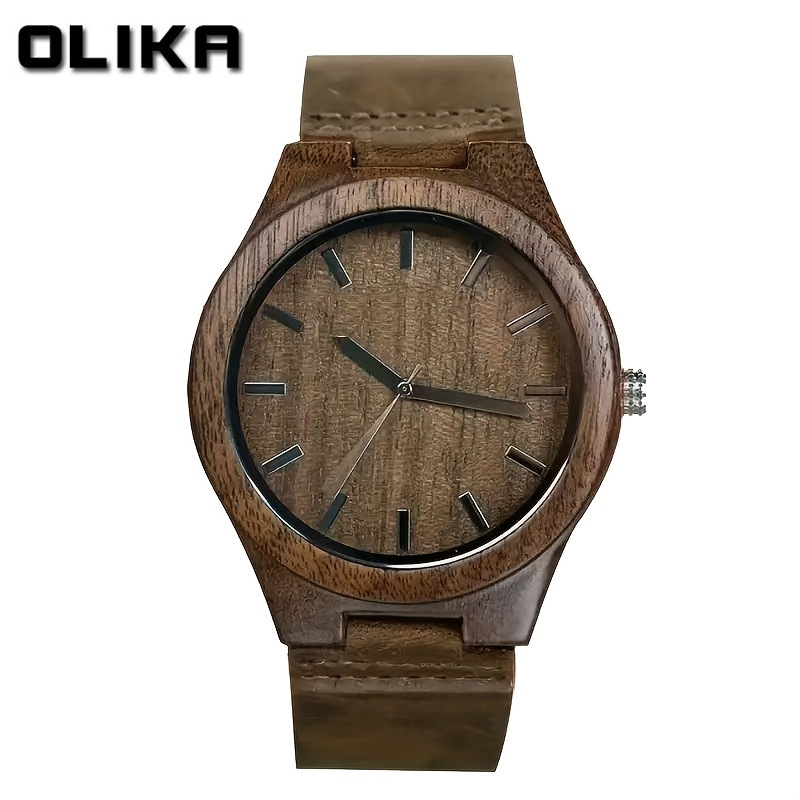 2025 Wooden Quartz Watch Men's Cross-Border Popular Walnut Leather Simple Men's Quartz Watch Manufacturer Ready Stock