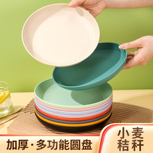日式小麦秸秆塑料餐盘家用圆形 PP 沙拉盘甜点盘轻质面盘厨房用品