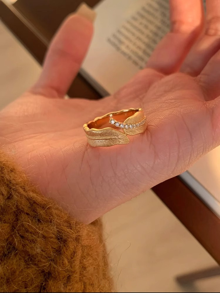 Vintage Gold Brushed Wheat Ear Leaf Ring In Sterling Silver 925_voghion.com