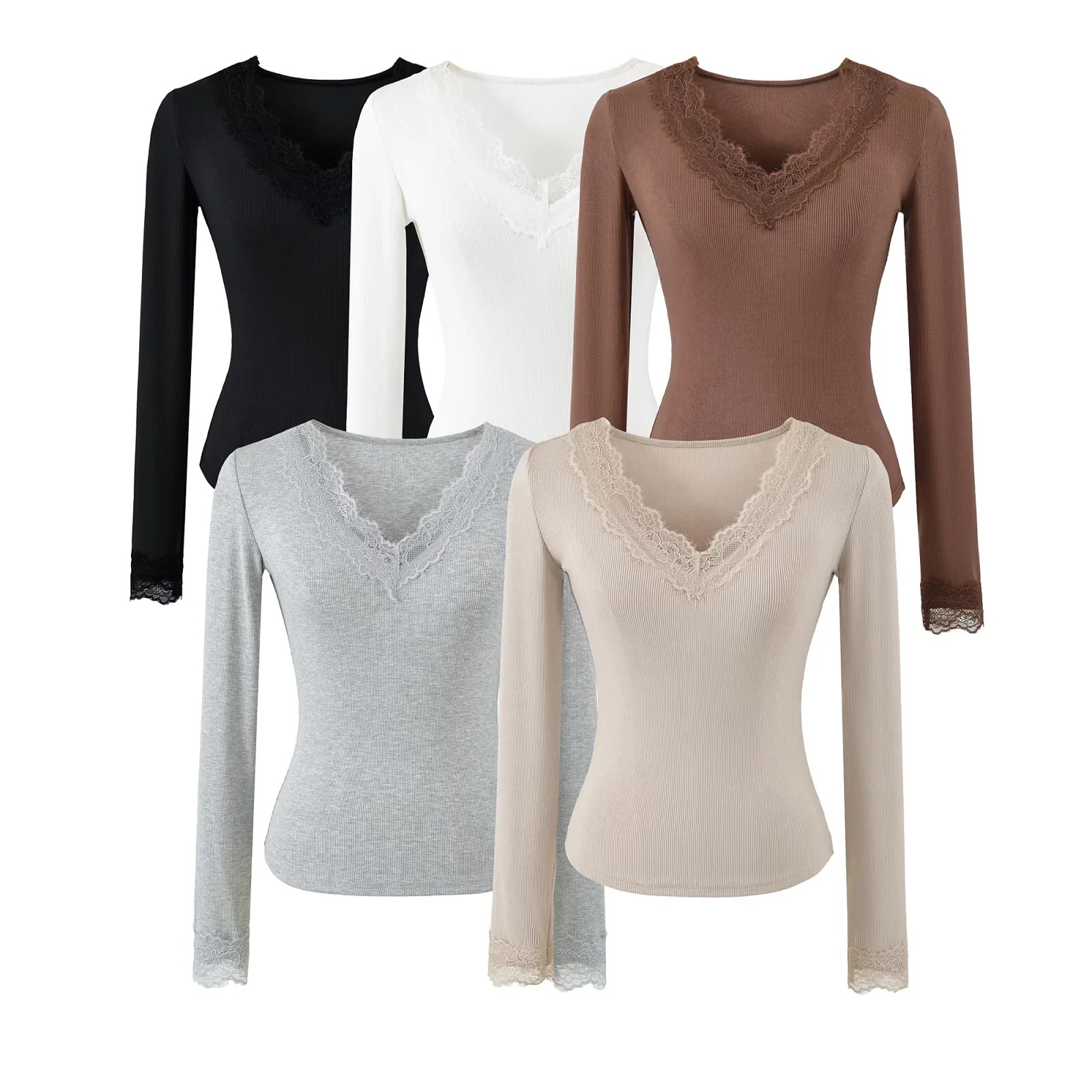 White lace silk body-friendly spring knitted long-sleeve