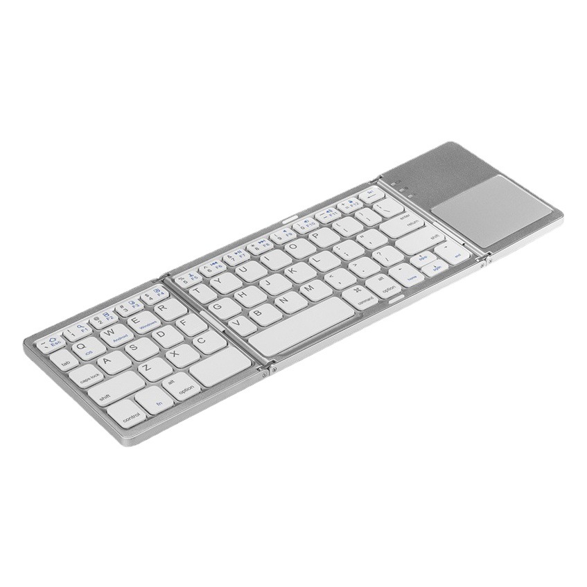 Teclado ultrafino de tres pliegues personalizado para teléfonos móviles y computadoras, inalámbrico Bluetooth de tres sistemas con teclado táctil, mini y portátil