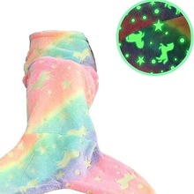 跨境美人鱼星空夜光儿童睡袋 法兰绒发光盖毯美人鱼尾巴夜光毛毯