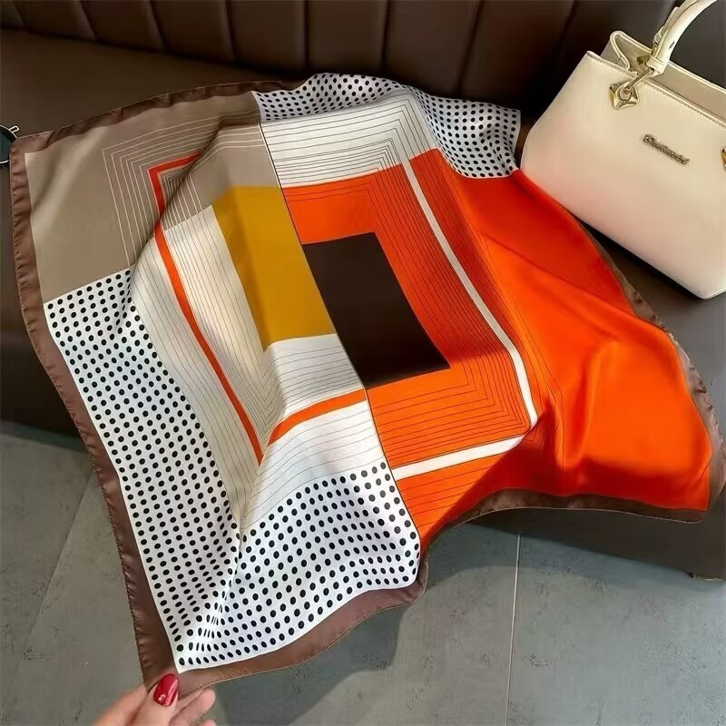 70 シルクスカーフ、高級韓国ファッション、多用途プロフェッショナル模擬シルクスカーフ、女性用レトロプリントシルクスカーフ|undefined