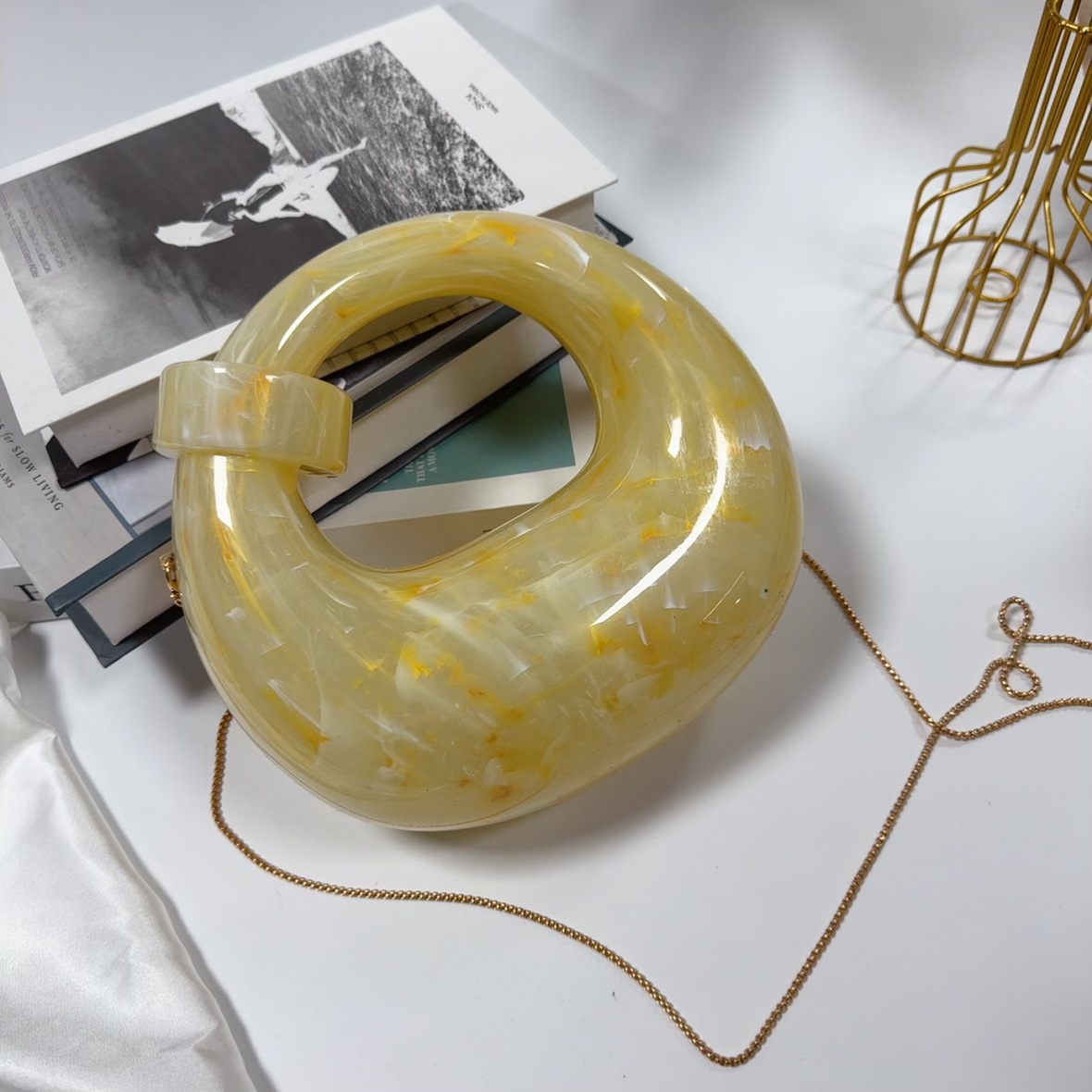 Europa y los Estados Unidos lujosos transfronterizos bolsas de cena de damas mármol mono nudo bolsas de mano de moda acrílico bolsas de cena