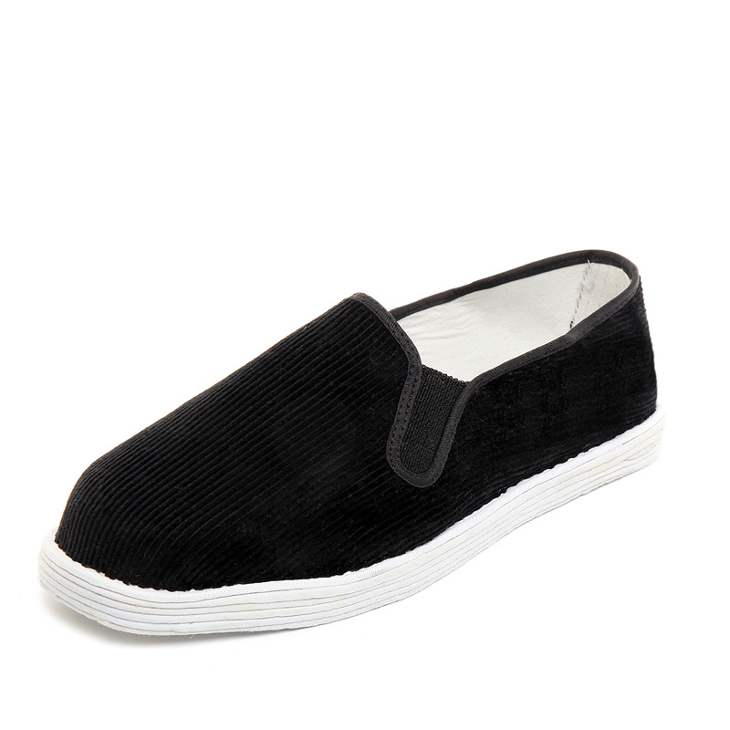 Enterprise procurement black corduroy multi-layer bottom slip-on flat heel men's and women's shoes corduroy cloth bottom casual work men's cloth shoes