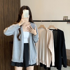 春秋季大码女装遮肚针织衫外披长袖开衫女胖mm宽松毛衣外套上衣