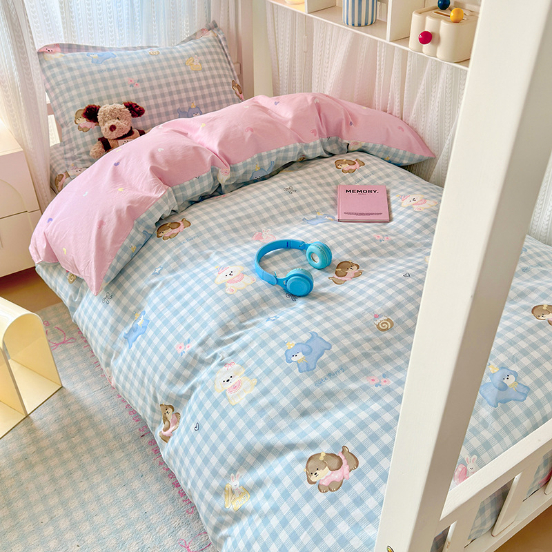 Ropa de cama de tres piezas para dormitorio de estudiantes de algodón puro 100 funda de edredón de sábana individual para dormir desnuda