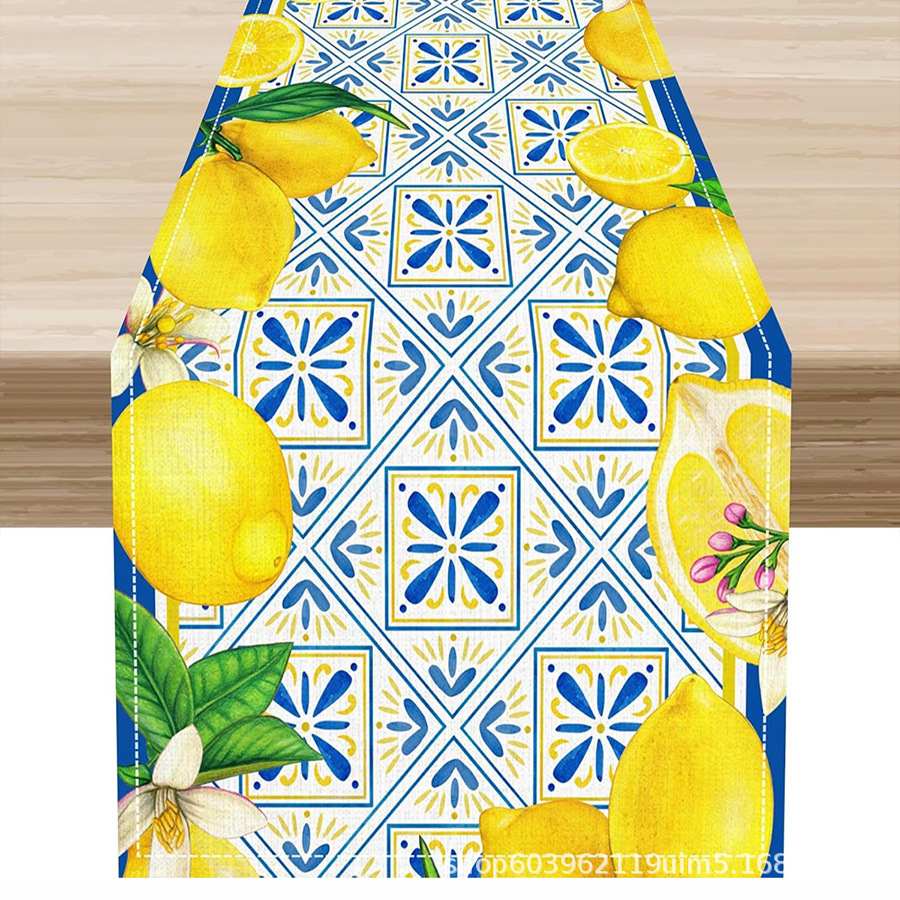 Nuevo verano limón lino bandera de mesa de fiesta al aire libre decoración de mesa de té de tela en el hogar bandera de mesa de té