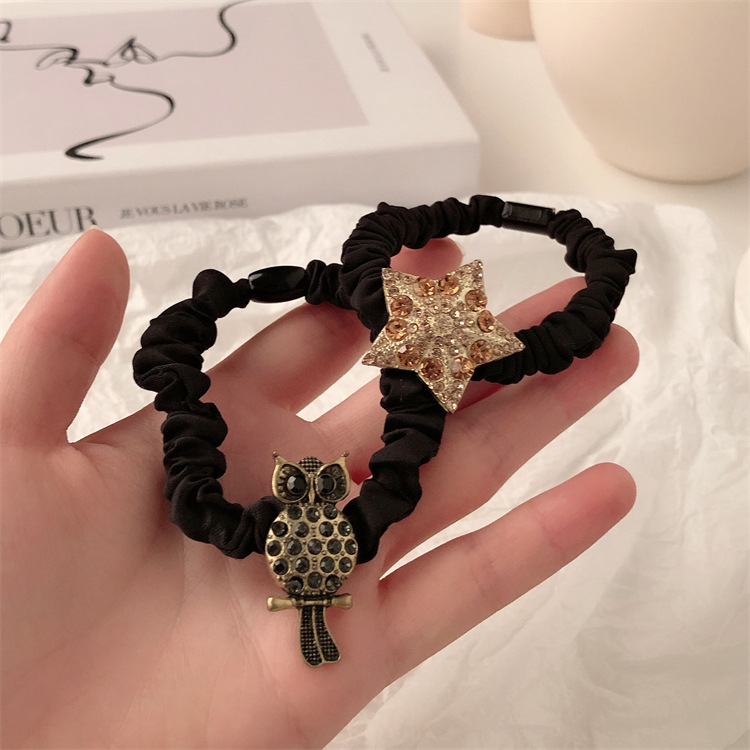 Metal retro conejo negro anillo de cabello de cola de caballo cuerda de cabello elástica de alta altura temperamento banda de goma adornamiento para el cabello