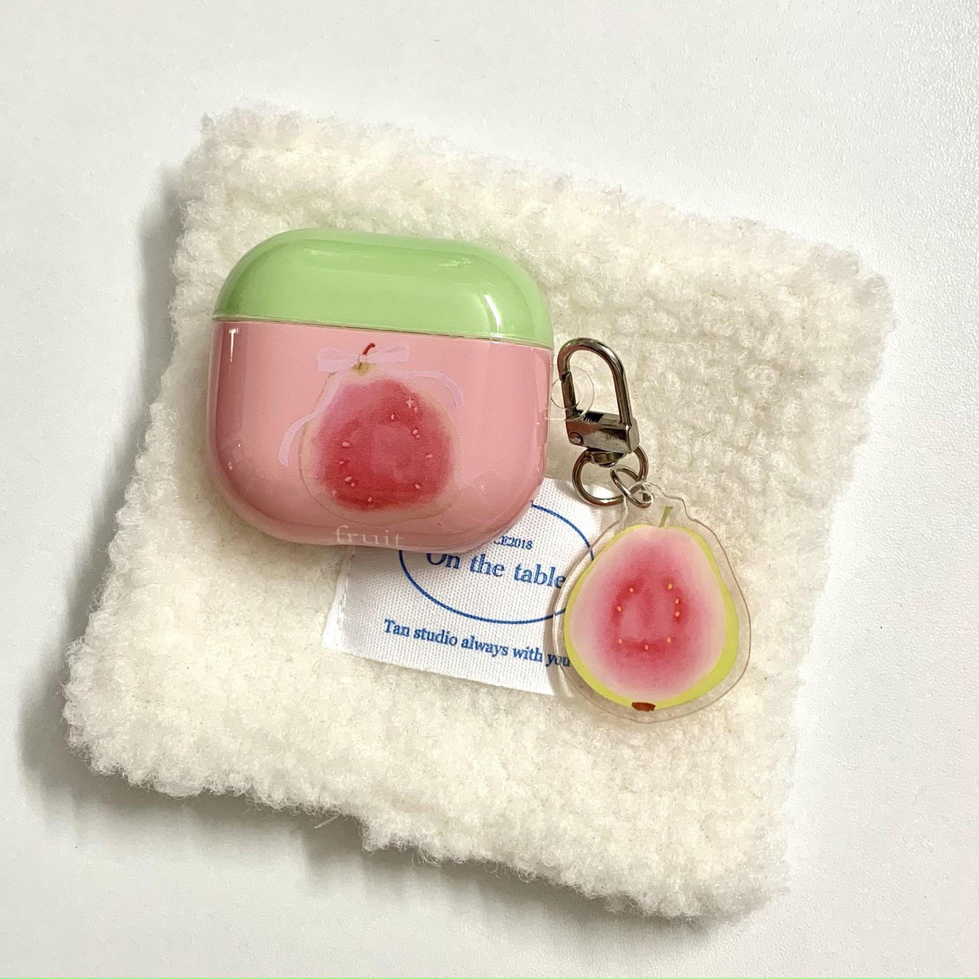 Pequeña guayaba rosa fresca de dibujos animados para auriculares AirpodssPro2 nuevo colgante de generación 3/4 1/2 fruta