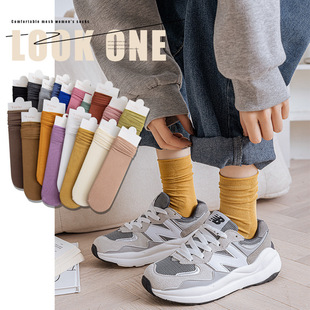Morandi Stacked Socks Summer Thin Solid Color Socks Children's Mid-tube Oxygen Cotton Japanese jk Black Stocking ins Trendy