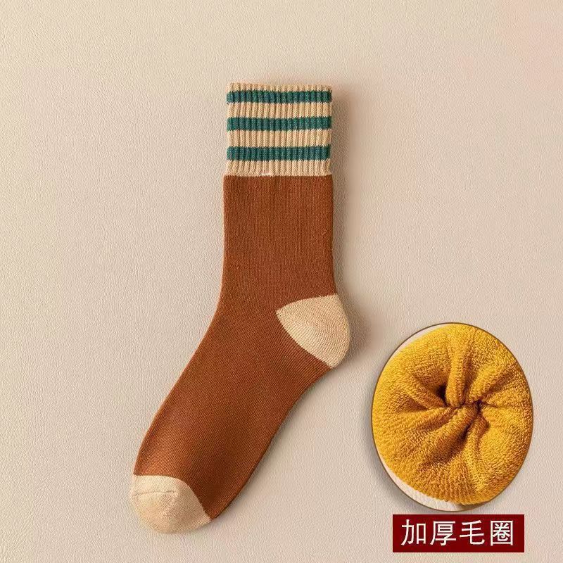厚い靴下男性秋冬純色タオル靴下保温靴下男女中筒靴下保温靴下ストッキング床靴下