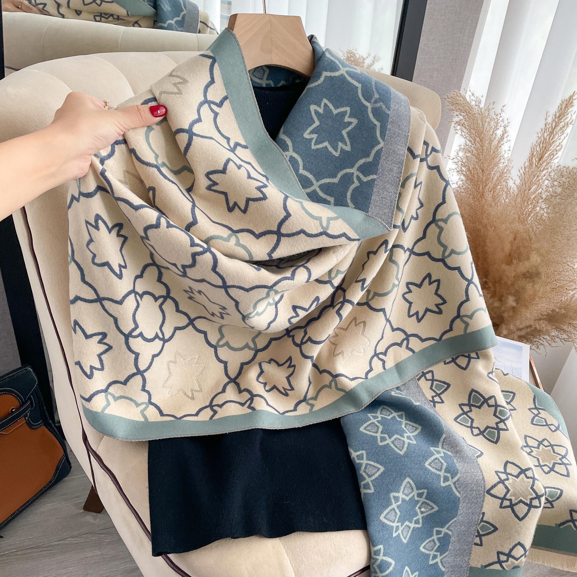 2023 nuevo estilo coreano simple todo fósforo estrella impresa bufanda mujer Otoño e Invierno engrosada moda elegante chal de Cachemira