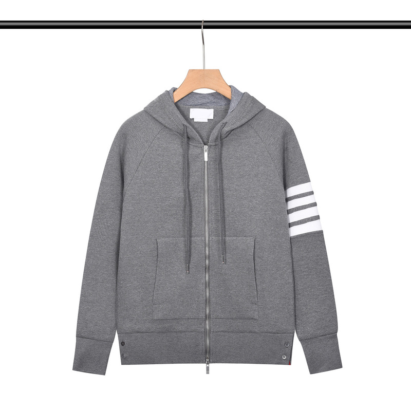Trendy Brand Four-Stripe Hoodie Jacket for Men and Women, Couple's Pure Cotton Casual Waffle Cotton Zip-Up Sweatshirt Cardigan
