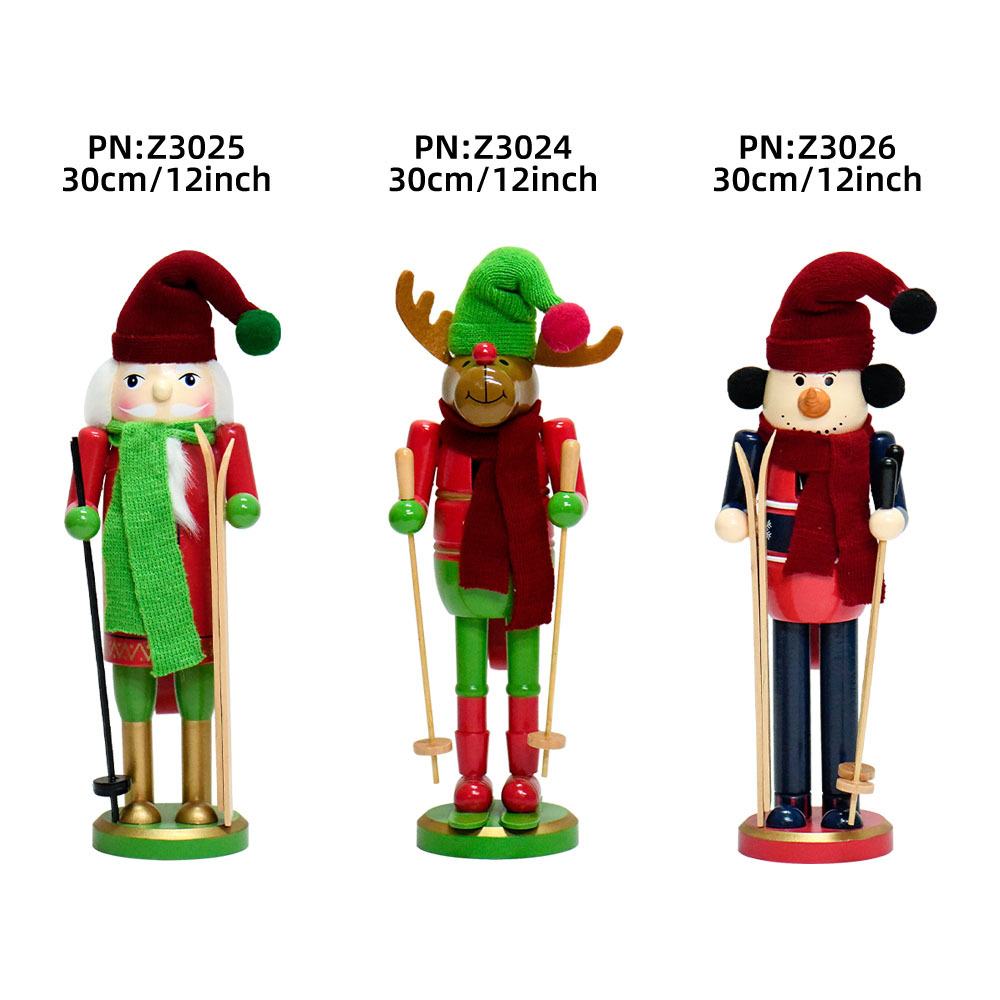 Shangxin spot ventas directas de fábrica 30cm muñeco de nieve alce cascanueces marionetas esquí Navidad adornos de madera