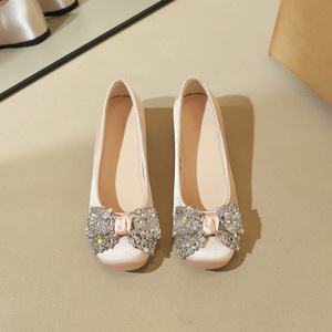 837-H159 French square toe shallow mouth, one foot kick water diamond large bow decoration, comfortable interior height 