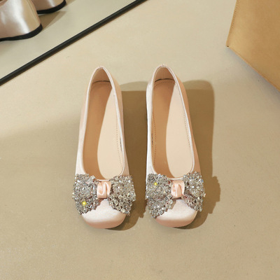 837-H159 French square toe shallow mouth, one foot kick water diamond large bow decoration, comfortable interior height 