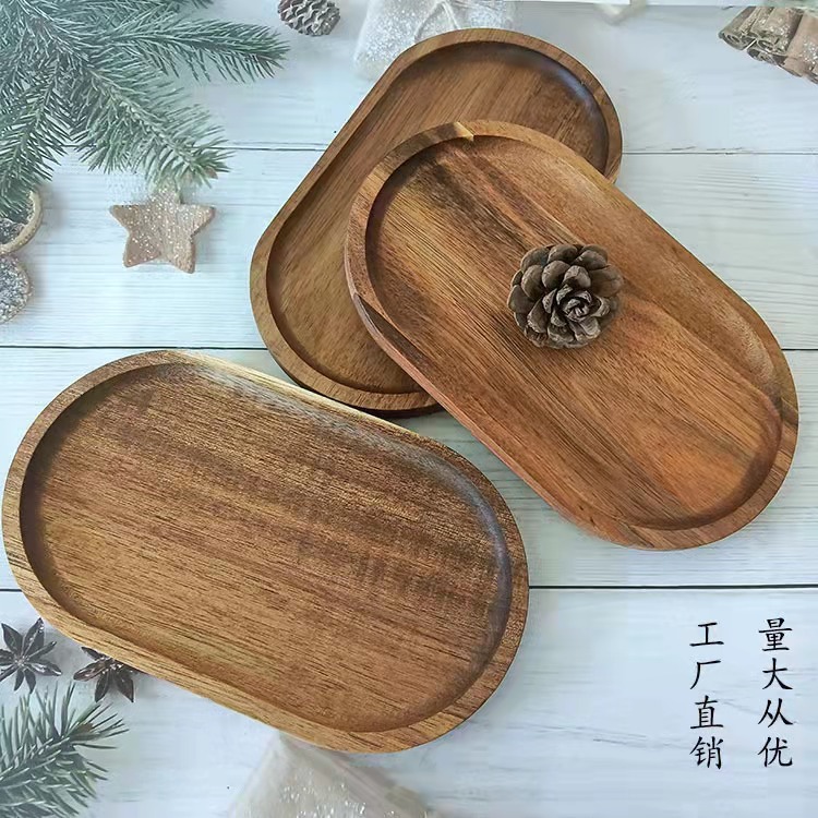 Japanese Acacia Wood Oval Tray Coffee Milk Snack Plate Wooden Cake Plate Children's Snack Food Supplementary Plate