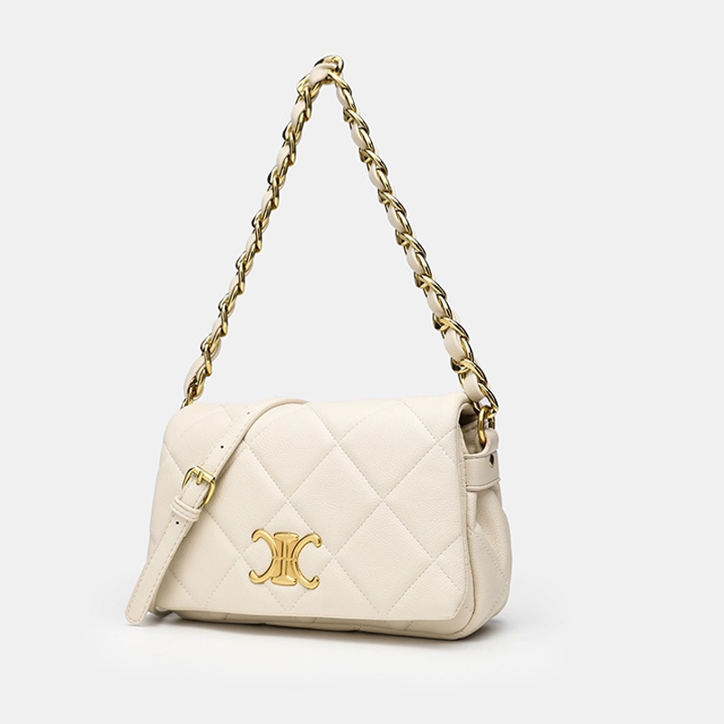 Diamond Quilted Chain Genuine Leather Small Square Bag For Women, Versatile Large Capacity Shoulder Crossbody Bag, European And American Retro Style Clasp Handbag - Thumbnail 8