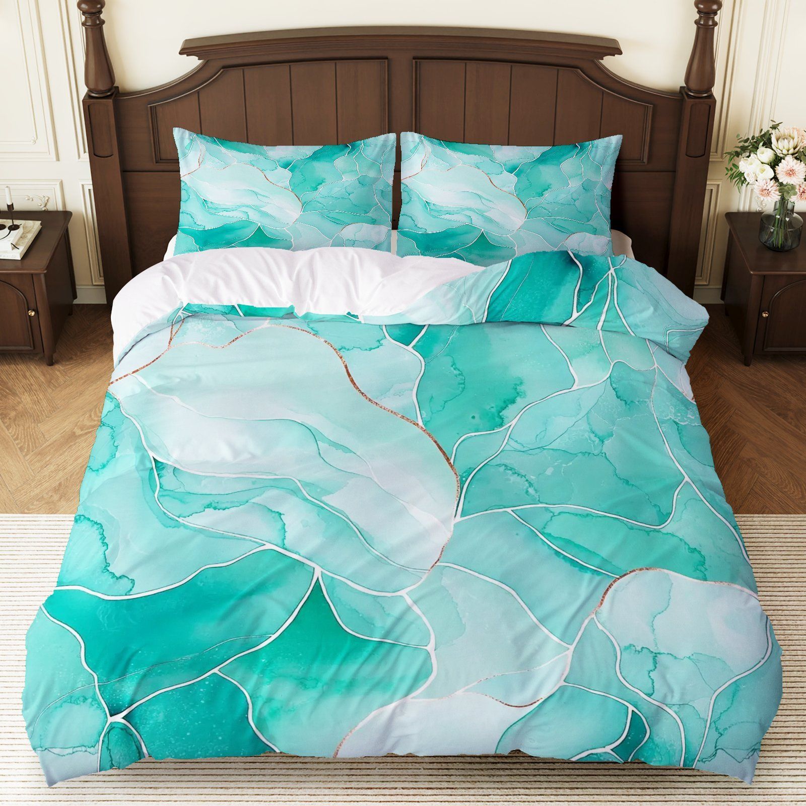 TEMU / JIT polvo oro mármol textura suave molienda impresión digital kit de colcha se puede ajustar