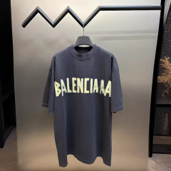24SS B家高品質新型黄色美紋紙テープ半袖男女同項ゆるいカジュアルtシャツ