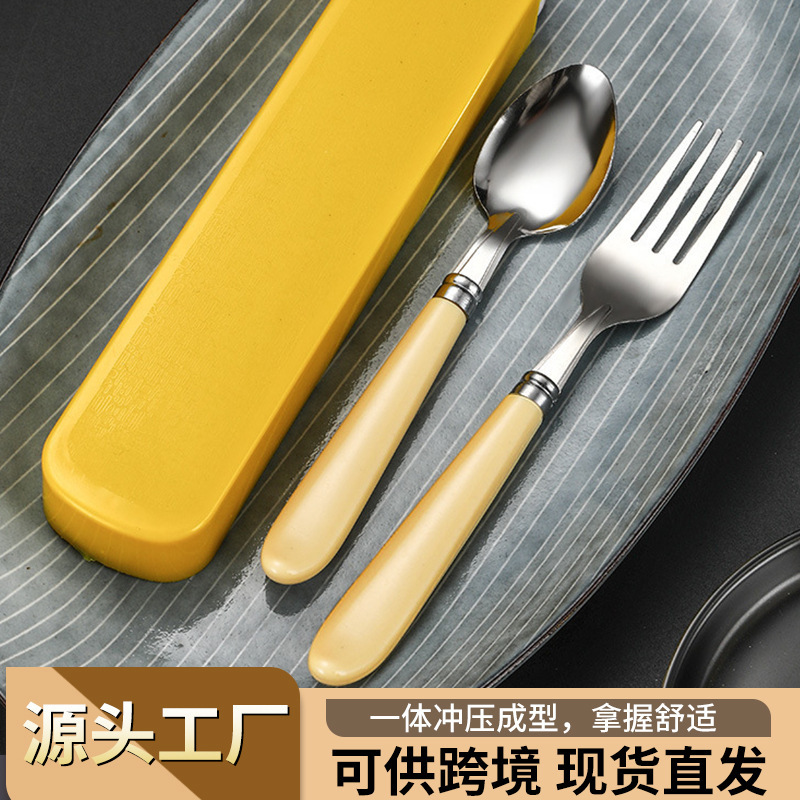 Cross-Border Stainless Steel Convenient Tableware Morandi Color Series Travel Two-Piece Set Dining Spoon Dessert Fork Cross-Border Stainless Steel Convenient Tableware Morandi Color Series Travel Two-Piece Set Dining Spoon Dessert Fork