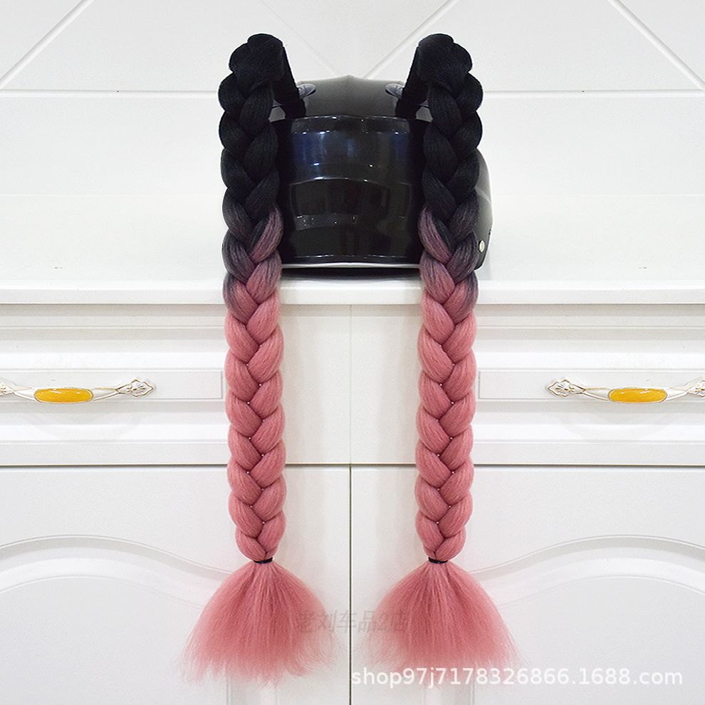 Auto Parts and Accessories: Motuoche Helmet Braids Pigtails - black-and-smoky-pink-braids-pair