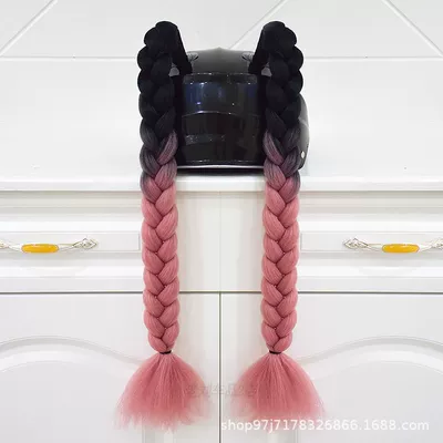 Motosiklet dəbilqələri: Braids, Double Ponytails - a-pair-of-black-smoke-and-pink-braids