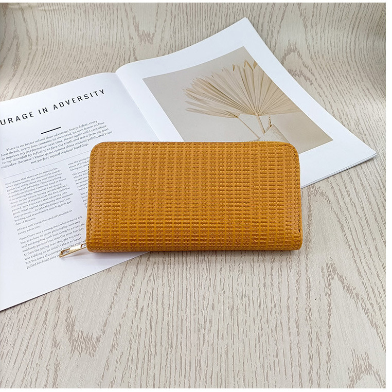 Square Shape Women's Plaid Pu Leather Zipper Long Wallets