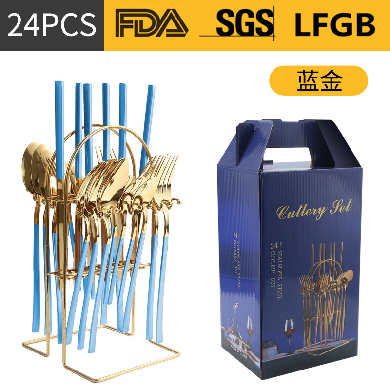 Amazon Venta caliente vajilla de acero inoxidable 24 piezas traje transfronterizo producto Caballero 4 piezas principales cuchillo de comida occidental, tenedor y cuchara traje