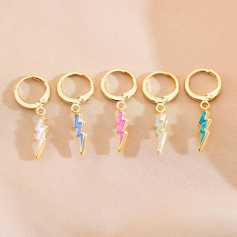 Women'S Gender 1 Pair Simple Style Lightning Enamel Copper Gold Plated Drop Earrings
